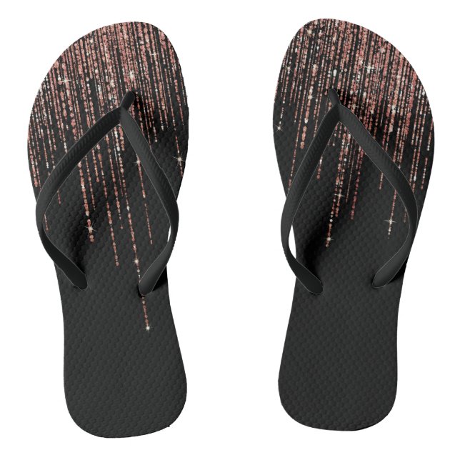 Luxus Black Rose Gold Funkelnd Glitzer Fringe Flip Flops (Fußbett)