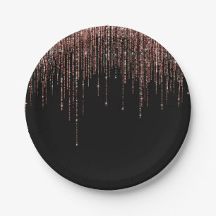 Luxus Black Rose Gold Funkelnd Glitzer Fringe Pappteller