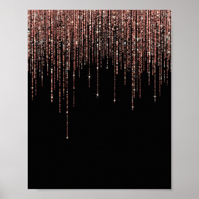 Luxus Black Rose Gold Funkelnd Glitzer Fringe Poster (Vorne)