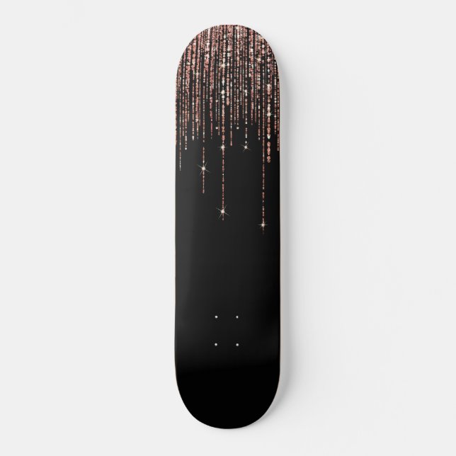 Luxus Black Rose Gold Funkelnd Glitzer Fringe Skateboard (Vorderseite)