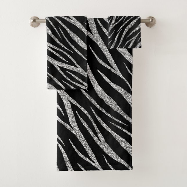 Luxus Black Silver Chic Girly Zebra Print Badhandtuch Set (Insitu)