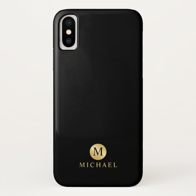 Luxus Black und Gold Personalisiert Monogramm Case-Mate iPhone Hülle (Rückseite)