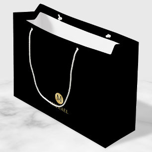 Luxus Black und Gold Personalisiert Monogramm Große Geschenktüte