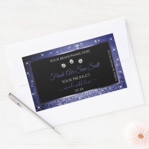 Luxus Black und Royal Blue Glitzer Produktkennzeic Rechteckiger Aufkleber