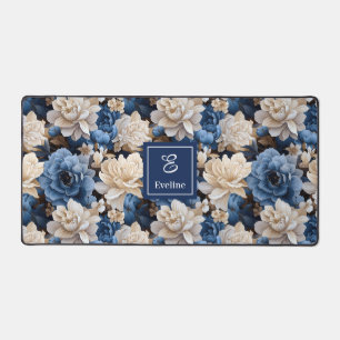 Luxus Blau Elfenbein Blumen Personalisierte Schrei Schreibtischunterlage