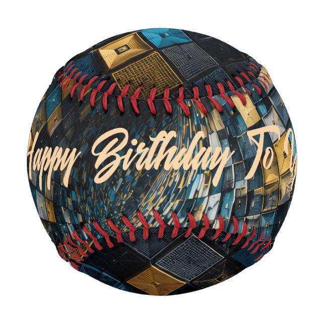 Luxus Blau Gold Geometrischer Vortex  Baseball (Vorderseite)
