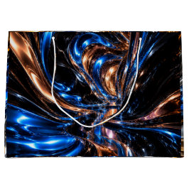 Luxus Blau Gold Silber Metallischer Strudel Große Geschenktüte