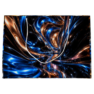 Luxus Blau Gold Silber Metallischer Strudel Große Geschenktüte