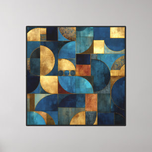 Luxus Blau & Gold Texturiertes Geometrisches Muste Leinwanddruck
