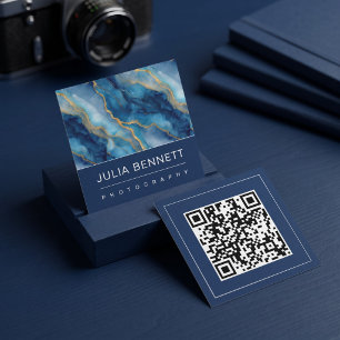 Luxus-Blau-Marmor-Design mit elegantem Gold Quadratische Visitenkarte