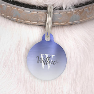 Luxus-Blau-Ombre-bürstetes Metall-Monogramm Haustiermarke