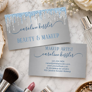 Luxus-Blau-Silber-Makeup-Artist & Hairstylist Visitenkarte