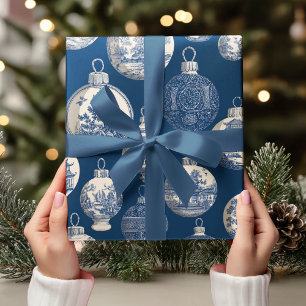 Luxus-Blau-Toile-Weihnachtsschmuck Geschenkpapier