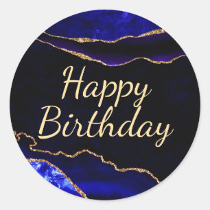 Luxus Blau und Gold Glitter Achat Geburtstag Runder Aufkleber