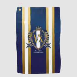 Luxus Blau und Weiß monogrammiertes Wappen Dekorat Golfhandtuch