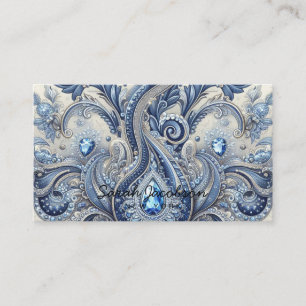 Luxus Blau-Weiß-Paisley-Diamant Visitenkarte