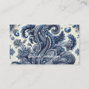 Luxus Blau-Weiß-Paisley-Diamant Visitenkarte