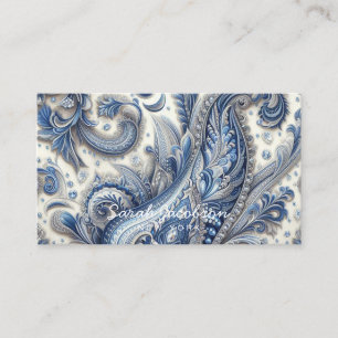 Luxus Blau-Weiß-Paisley Visitenkarte