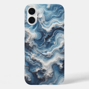 Luxus-Blau-Weiß-Wasser-Wellen-Handyhülle iPhone 16 Plus Hülle