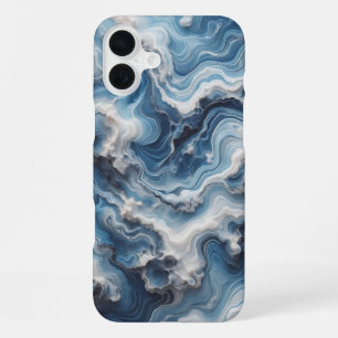 Luxus-Blau-Weiß-Wasser-Wellen-Handyhülle iPhone 16 Plus Hülle