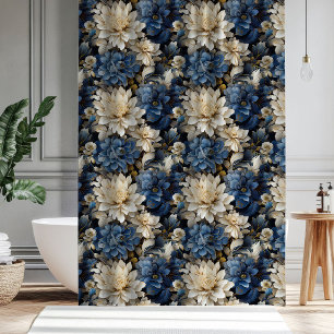 Luxus Blaub Weiß Elfenbein Blumen Duschvorhang