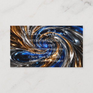 Luxus Blaue Gold Metallische Wellen Visitenkarte