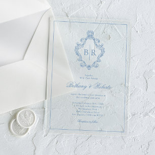Luxus Blaue Rokoko-Acrylh Hochzeit Acryleinladungen