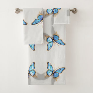 Luxus Blue Butterfly Design Badhandtuch Set
