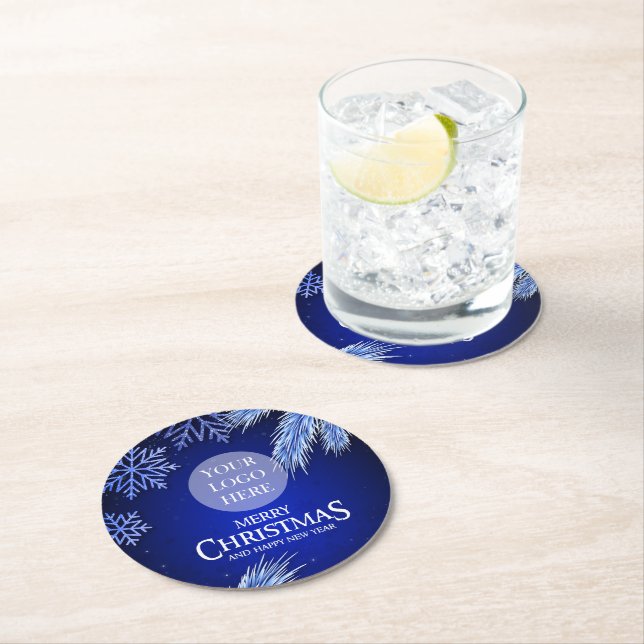 Luxus Blue Company Weihnachts-Logo Runder Pappuntersetzer (Vor Ort)