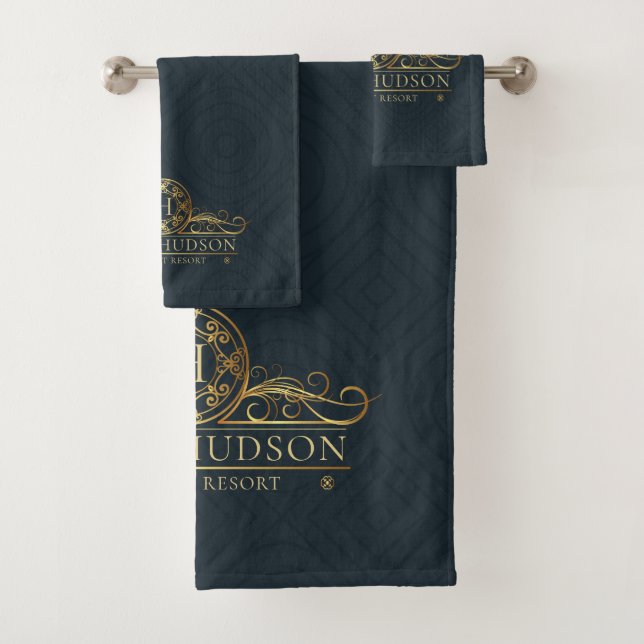 Luxus Blue Gold Hotel Mit Monogramm Badhandtuch Set (Insitu)