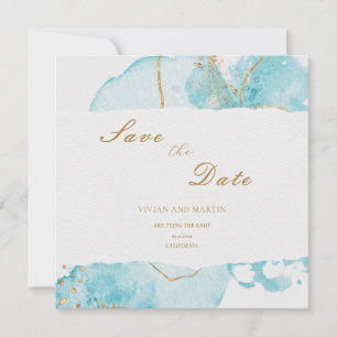 Luxus Blue Gold Wasserfarbe Save the Date Abstrakt Einladung