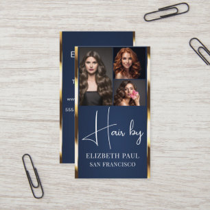 Luxus BLUE Golden Glitter Haarstylist 3 Foto Visitenkarte