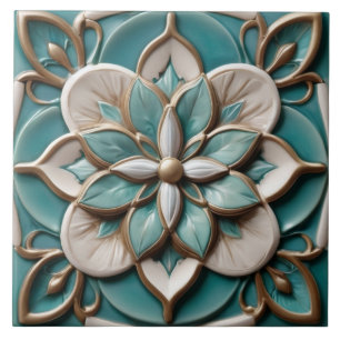 Luxus-Blumen-Faux-Relief-Blumen-Türkis und Weiß Fliese