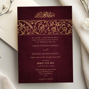 Luxus-Blumen-Gold-Burgunder-islamische-muslimische Einladung