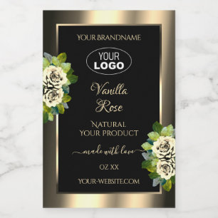 Luxus-Blumen-Gold-Schwarze Produktetiketten Rosen- Lebensmitteletikett