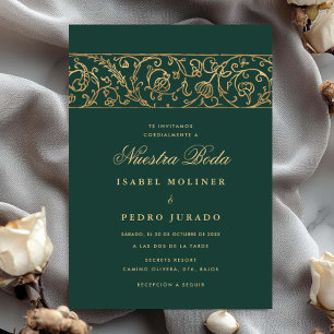 Luxus-Blumen Grün & Gold Nuestra Boda Hochzeit Einladung