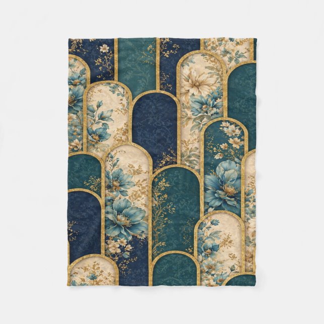 Luxus-Blumenbogen-Musterdecke mit blauer Blume Fleecedecke (Vorderseite)