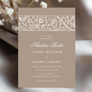 Luxus-Blumenmuster in Beige und Weiß Nuestra Boda Einladung