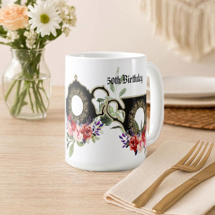 Luxus-Blumentheekanne Nachmittagstee 50. Geburtsta Kaffeetasse