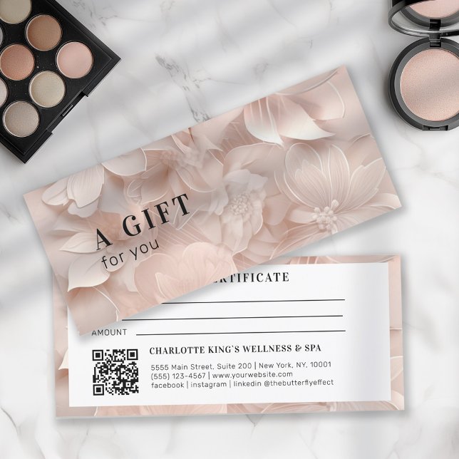 Luxus, Blush-Beige, Blume QR Code (Customer specific, modern, luxury, beige-blush, floral, feminine, QR code business gift certificates)