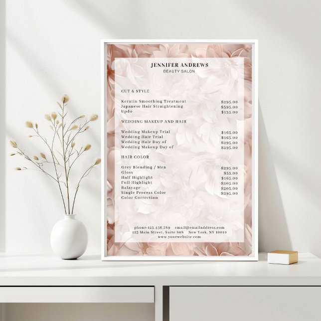 Luxus, Blush-Beige, Blume, Salon-Preisliste Poster (Luxury, Blush-Beige, Flower, Salon Price List Poster)