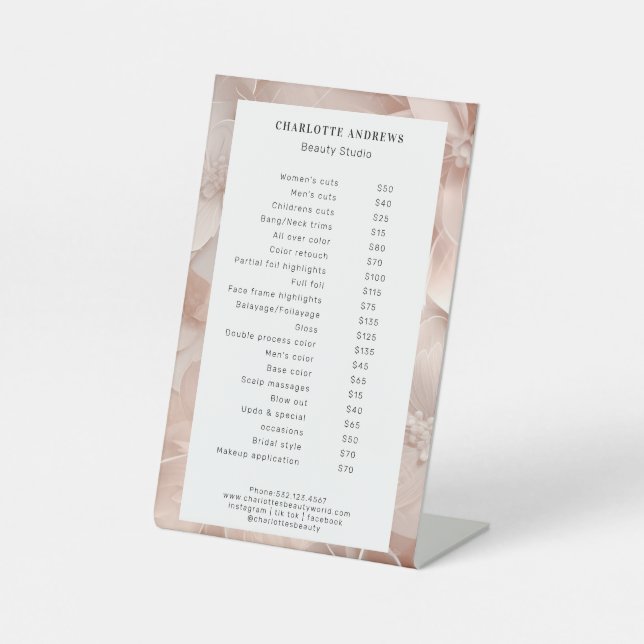 Luxus, Blush-Beige, Blume, Salon Sockelschild (Vorderseite)