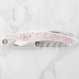 Luxus Blush Rose Gold Glitzer Confetti Monogram Kellnermesser