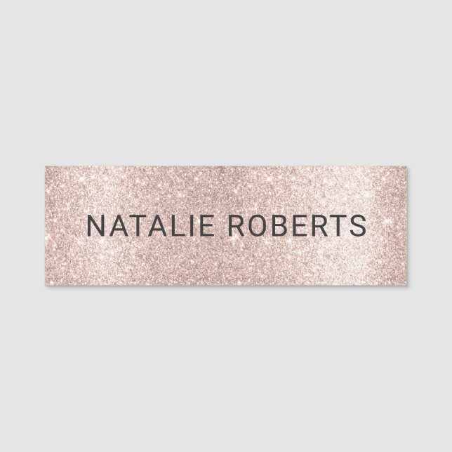 Luxus Blush Rose Gold Glitzer Schönheitssalon Well Namensschild (Vorderseite)