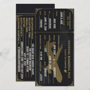 Luxus-Boarding-Pass im Design Schwarz & Gold als S Save The Date