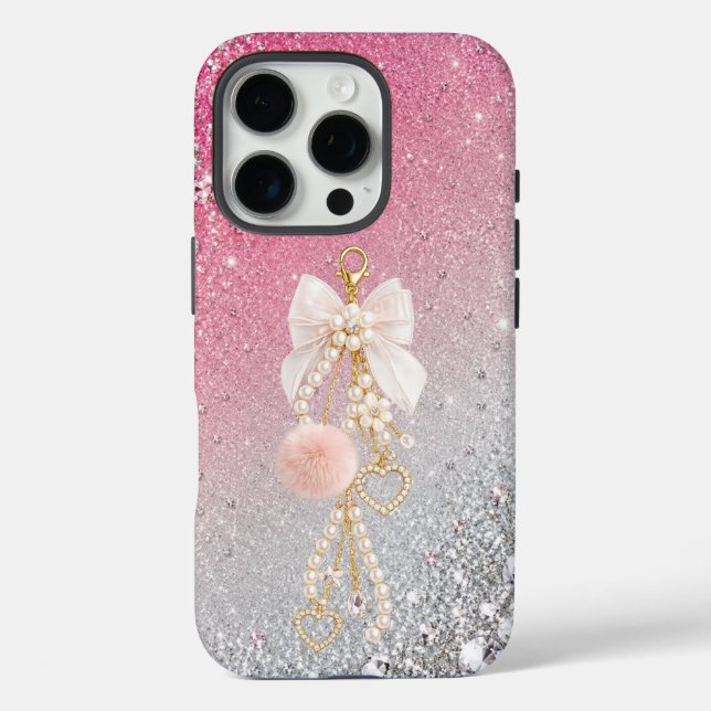 Luxus-Bogen-Perlen-iPhone 16 Pro Hülle Ästhetik (Rückseite)