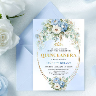 Luxus-Boho-Blau-Floral-Quinceañera-15.-Geburtstag Einladung