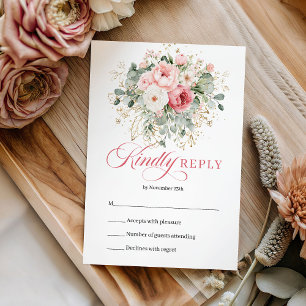 Luxus Boho Blush Floral Gold Hochzeit RSVP Karte