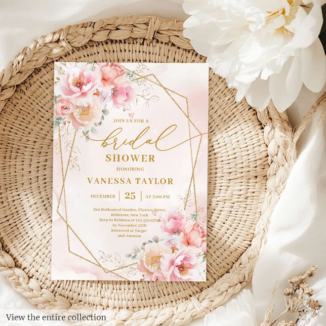 Luxus Boho Blush Gold Brautparty laden Einladung (Luxury Boho Blush Gold Floral Bridal Shower Invitation)