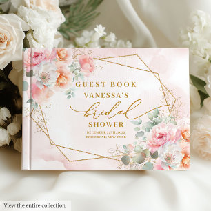Luxus Boho Blush Pink Gold Floral Brautparty Gästebuch